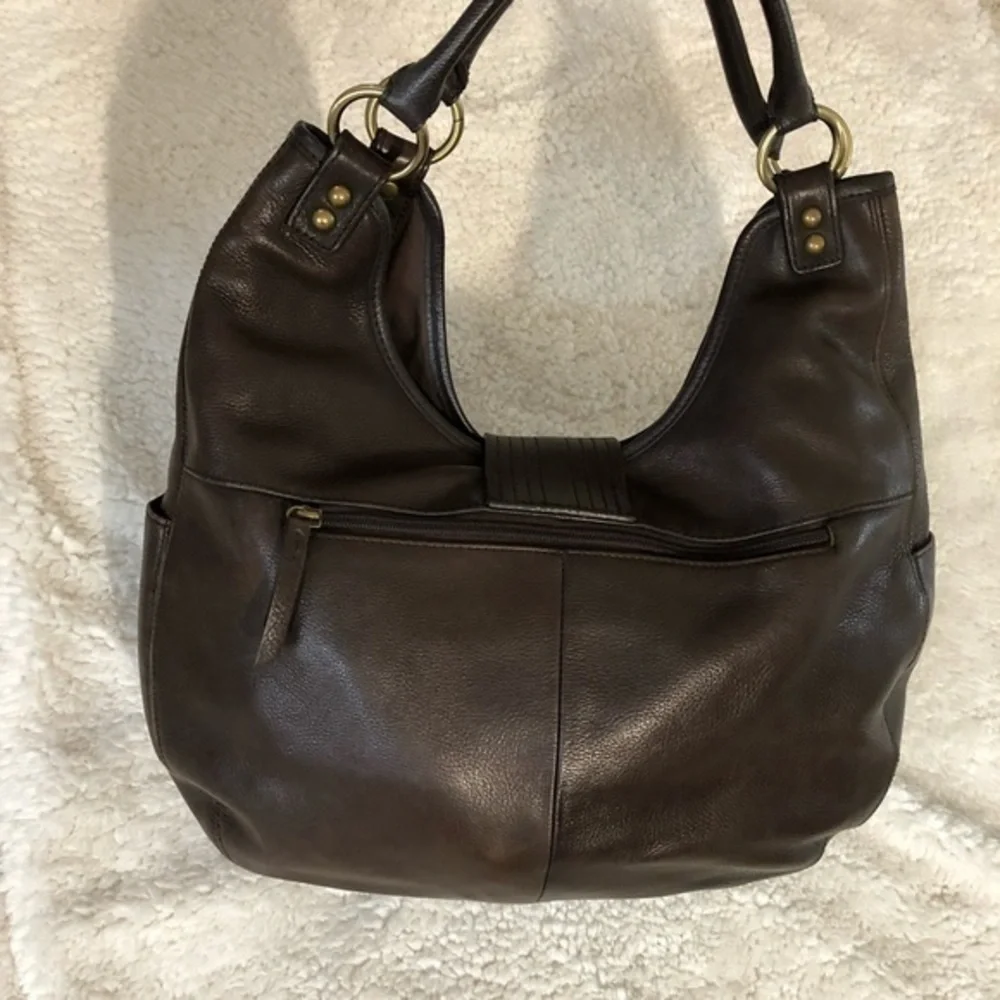 a.n.a. Brown Pebbled Leather Hobo Antique Brass Hardware Large Purse Handbag